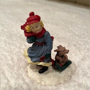 MERVYN’S Christmas Village Square | Girl and her Dog Figurine | Vintage 1993